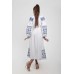 Boho Style Ukrainian Embroidered Maxi Broad Dress White with Dark Blue Embroidery